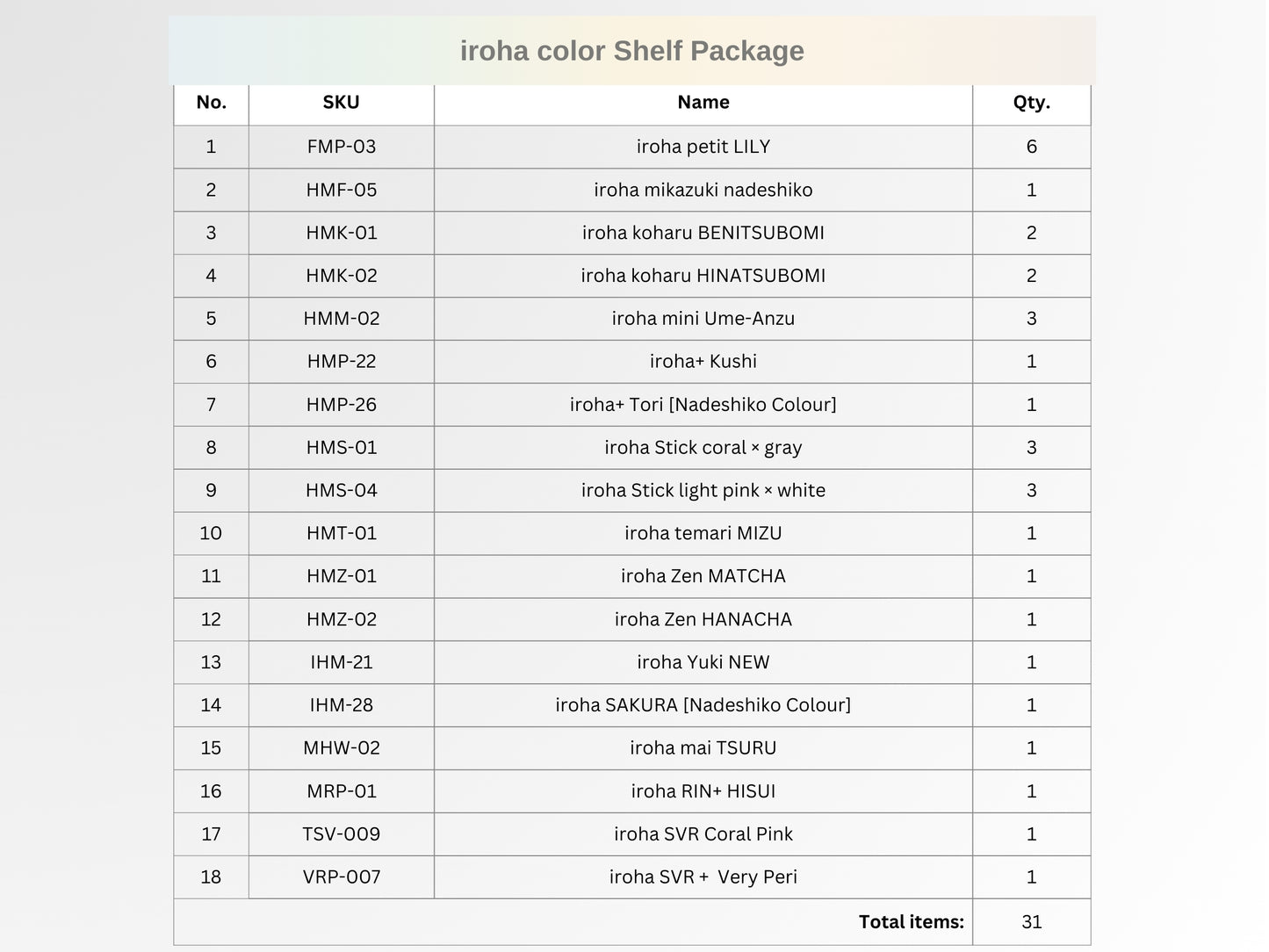 iroha color Shelf Package